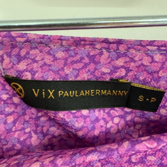 Vix Paula Hermanny Diane Ditsy Print Wrap Mini Skirt Women's Sze S Purple Ruffle - Picture 5 of 7